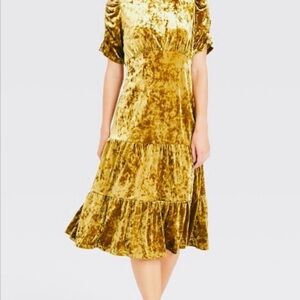 Who What Wear Gold Crushed Velvet Ruched Sleeve Dress